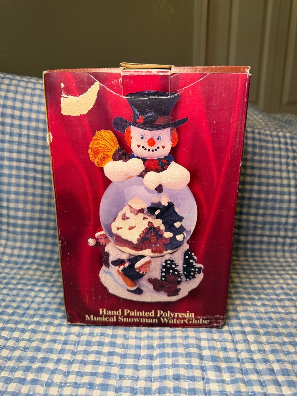 As-Is Vintage Hand-Painted Polyresin Snowman Water Globe – Missing Music Box Bas